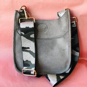 New ahdorned Messenger Crossbody  Faux Suede Gray  Bag Small  8.5" W x 8"H x2"D